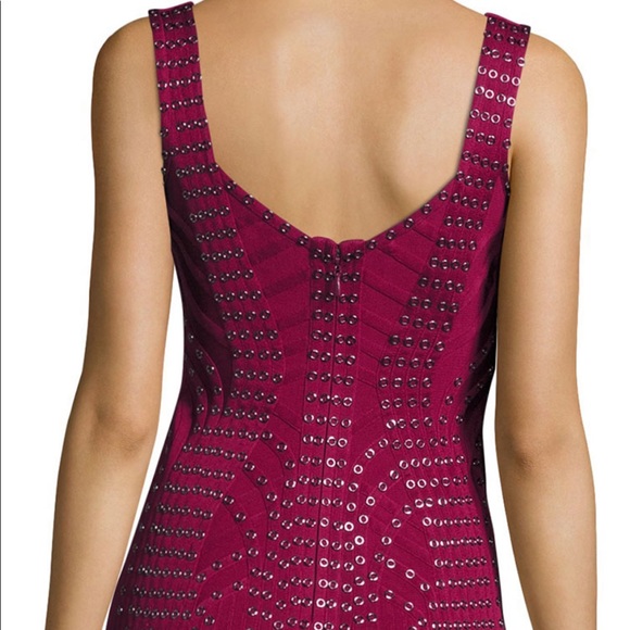 NWT Herve Leger Haleigh maroon grommet fringe dress L - Picture 2 of 13